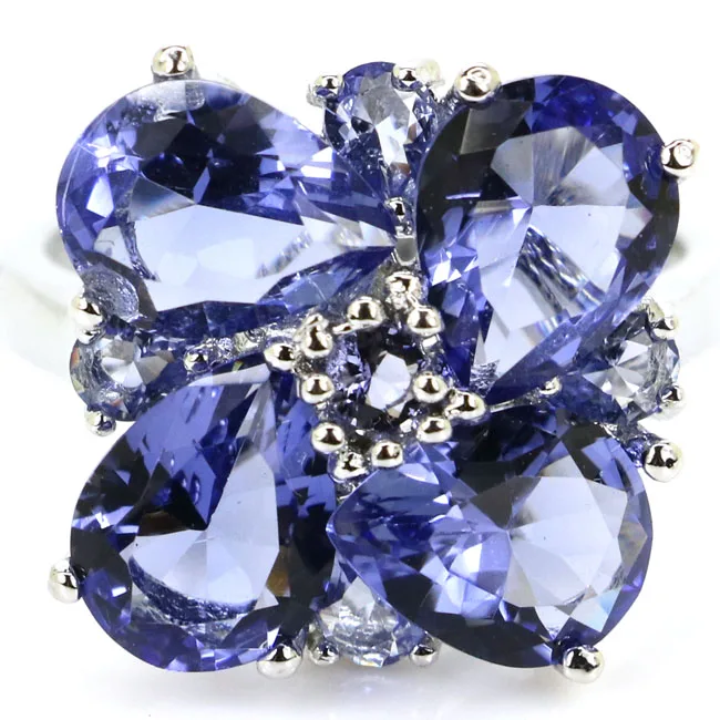 

925 SOLID STERLING SILVER Ring Flowers Shape Green Peridot Rich Blue Aquamarine Purple Spinel CZ Gift Jewelry For Woman's
