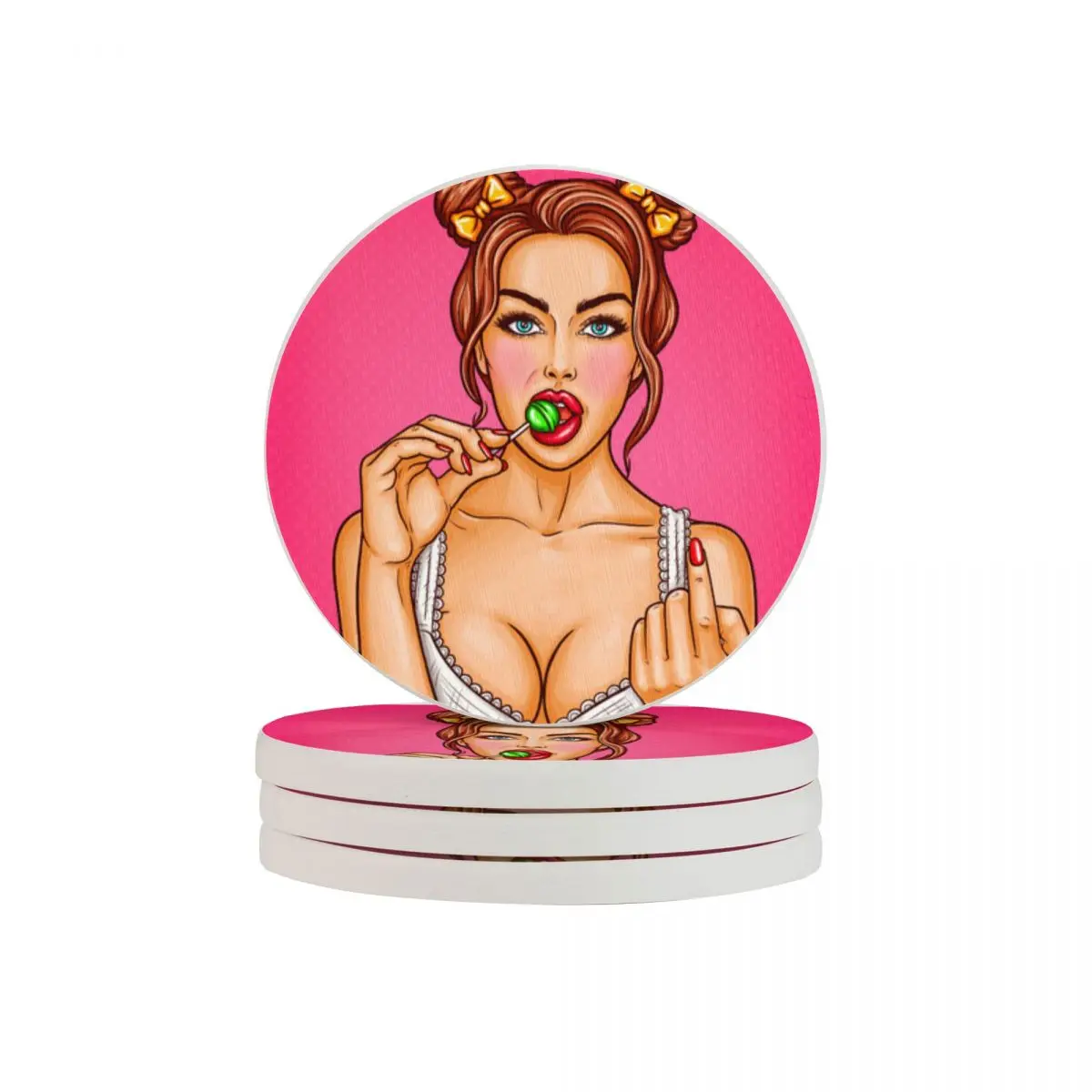 

4 Pcs Cup Coaster Pop Art Pin Up Girl Non-Slip Pad Cup Mat Hot Drink Holder Home Kitchen Accessories