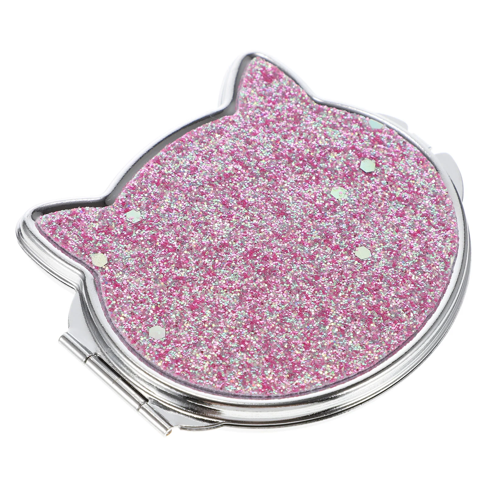 

Mirror Makeup Pocket Compact Folding Travel Metal Women Round Purse Vanity Hand Cat Portable Silver Mini Handbag Shape Tool