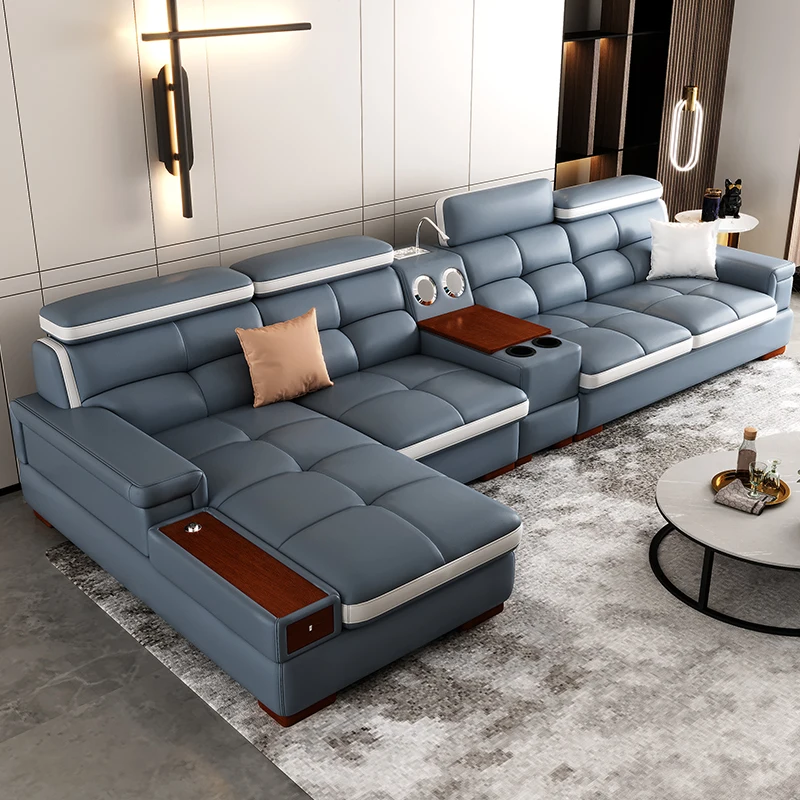 Кожаный диван для гостиной прямой ряд комбинированный размер Дом тип