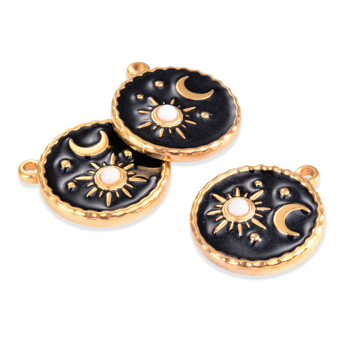 2Pcs/lot Stainless Steel Moon Sun Round Pendant Charms Gold Plated for DIY Bracelets Bangle Necklaces Jewelry Making Accessories