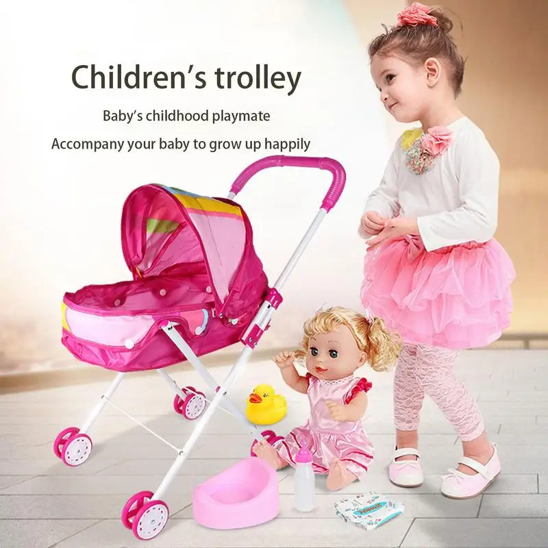 Babys Doll Stroller with Feeding Accessories Lightweight Gre