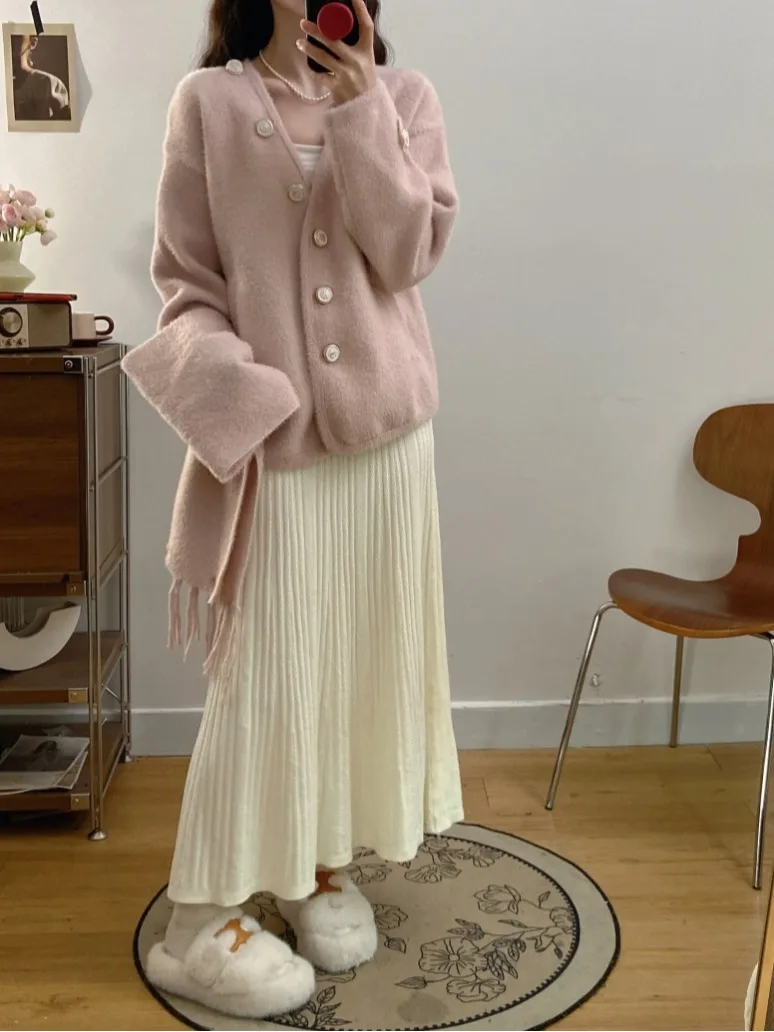 Осень 2024 изящный свободный вязаный кардиган во французском стиле шикарный