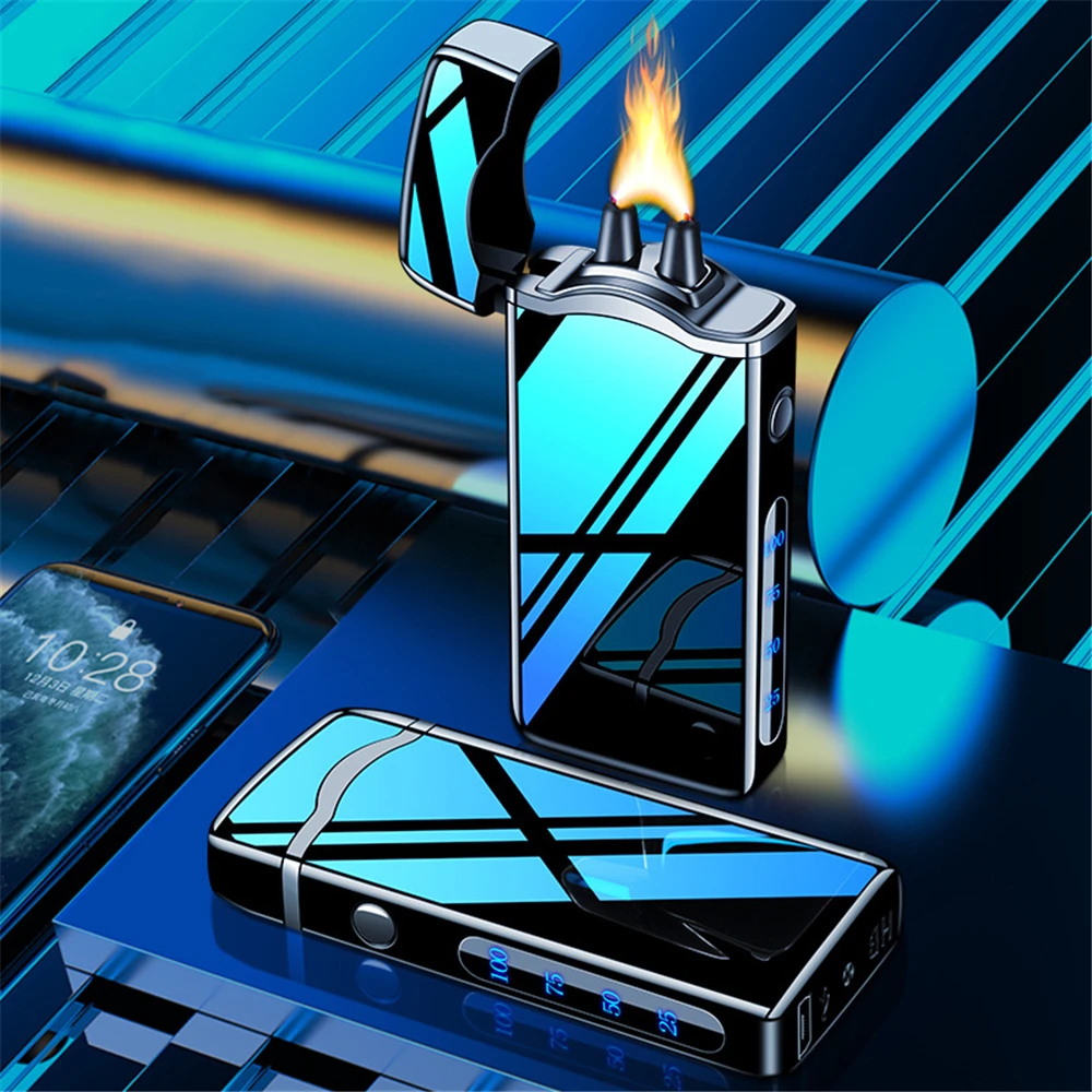 

Metal Big Arc Lighter Plasma USB Rechargeable Color Case Flameless Cigar Lighter Power Display Windproof Outdoor Smoking Tools