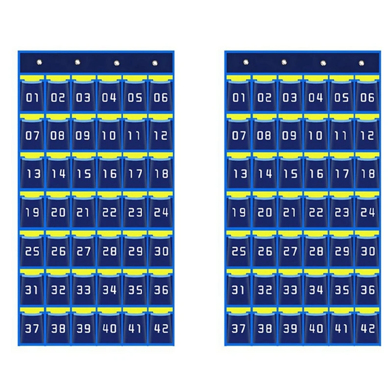 

2X 42 Numbered Pockets Chart Cell Phone Hanging Organizer Hanging Storage Bag For Classroom Calculator Phone Holders