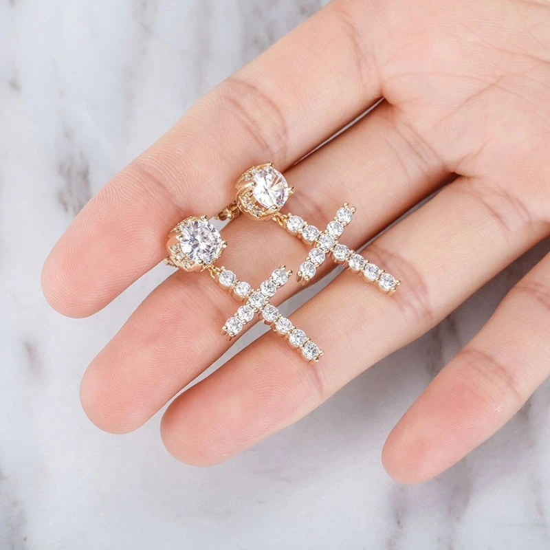 

1Pair for Cross Diamond Zircon Earrings Studs Hip Hop Punk for rhinestone Light Luxury Nightclub Trend Exaggerated Earri 264E