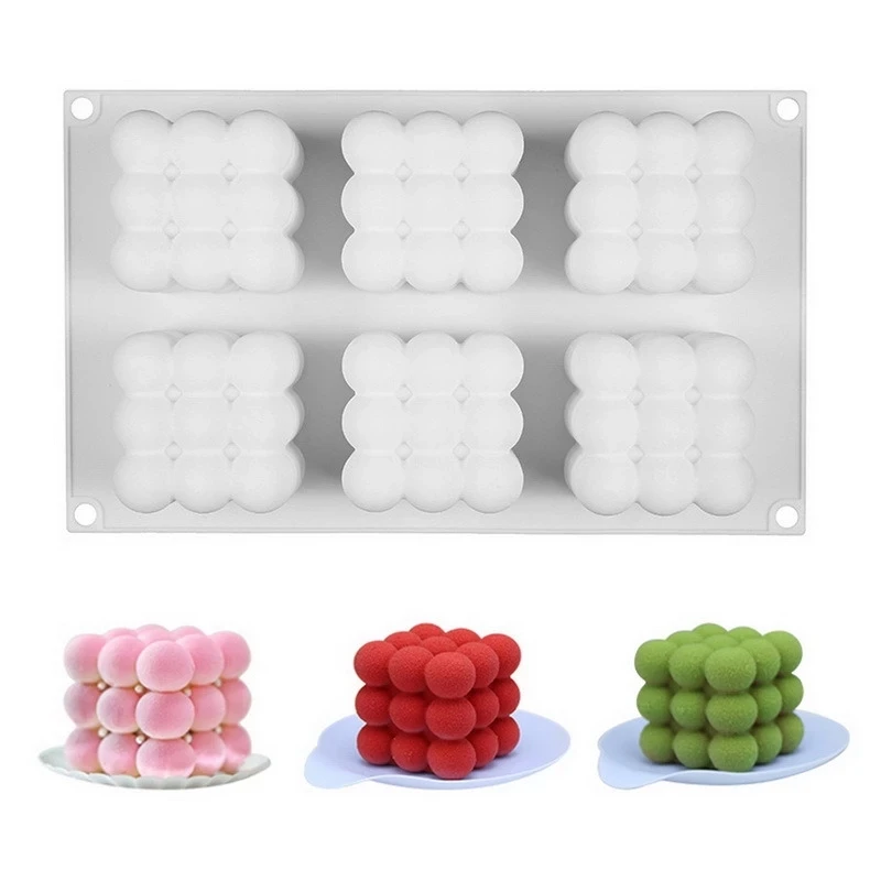 

3D Cube Baking Mousse Cake Mold Silicone Square Bubble Dessert Molds Cake Tray Bakeware Candle Plaster Mould Kitchen Accessories