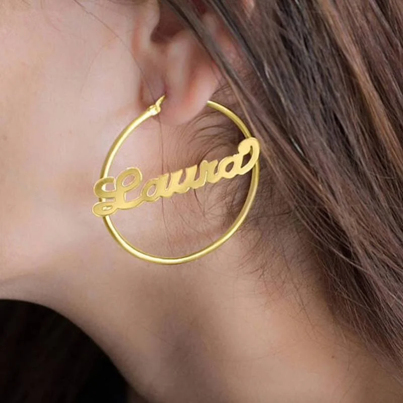 

Personalized Big Hoop Women Earring Custom Name Letter Stainless Steel Earring Jewelry Birthday Gifts for Friend Pendientes Niña