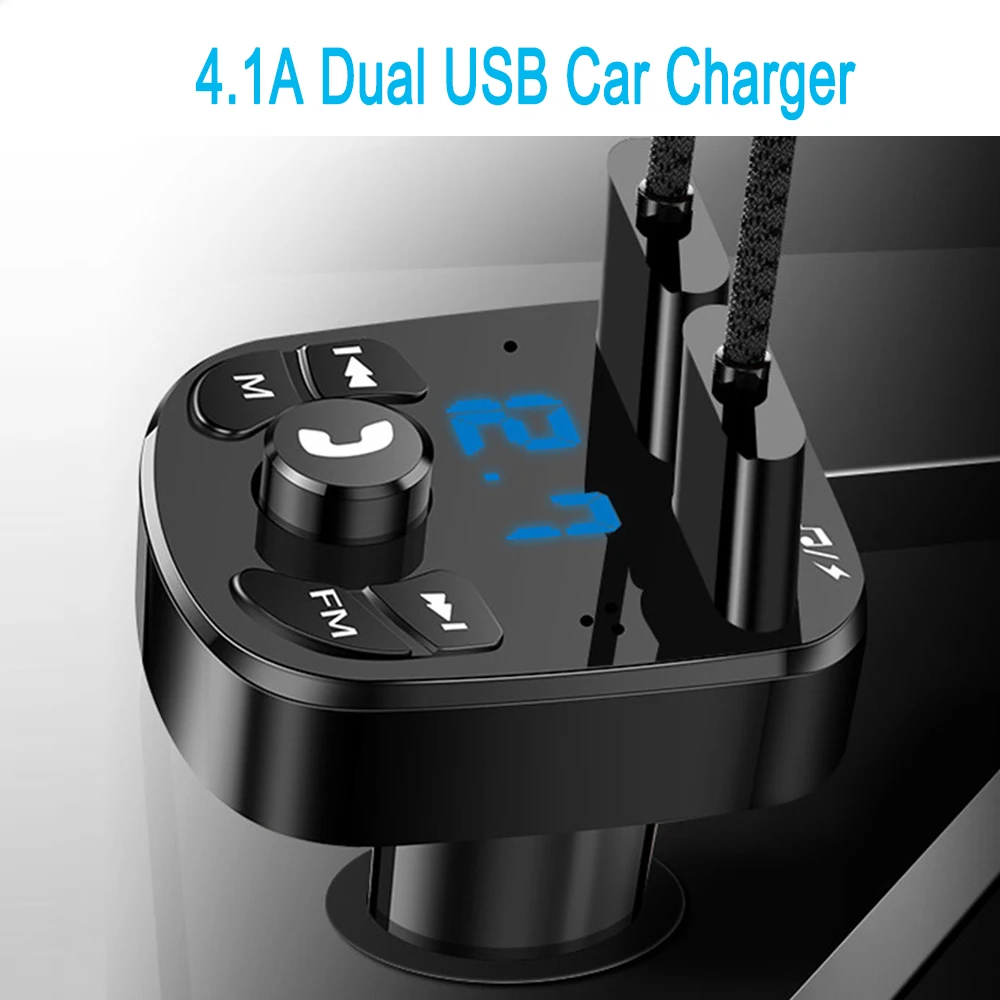 Фото FM-трансмиттер для автомобиля, беспроводной Bluetooth 5.0 FM-радиомодулятор, автомобильный комплект, USB-зарядное устройство 3.1A, Handsfree, Aux-аудио, MP3-плеер №3