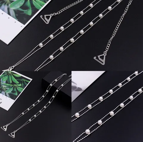 1 Pair Invisible Pearl Bra Shoulder Strap Non-slip Bra Women's Wedding Dress Summer Dress Anti-Skid Shoulder Braided Metal Chain
