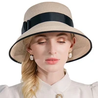 fs white sun hats women wide brim floppy straw hats for beach elegant big bow ribbon fedora ladies fedora chapeau femme