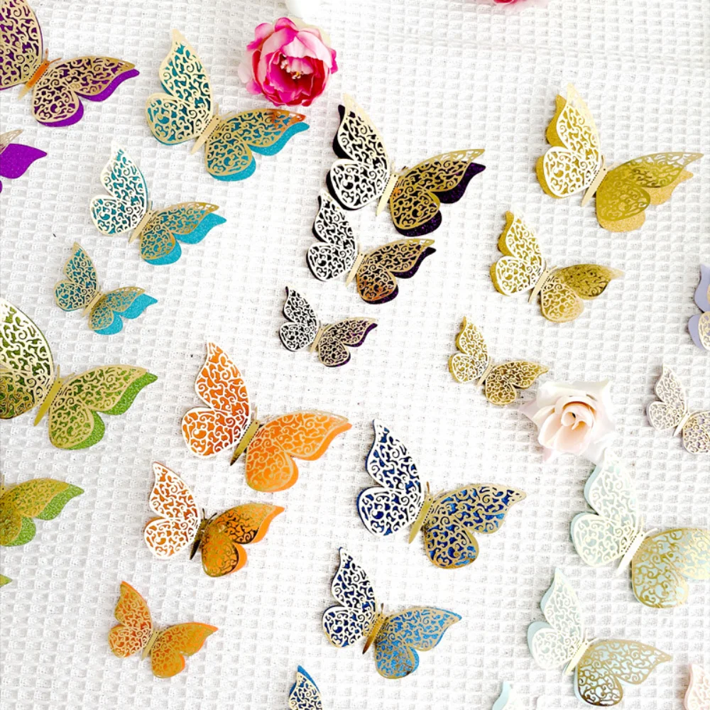 

3pcs Gold Pink Butterfly Cake Topper Princess Girl Wedding Happy Birthday Party Decoration Dessert Cake Decor Butterfly Supplies