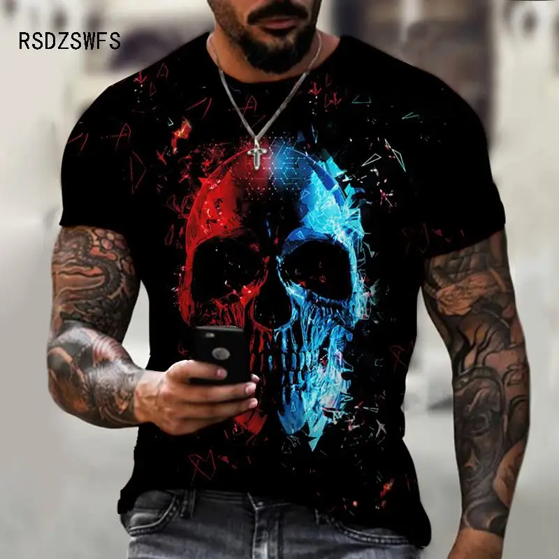 

Summer Fashion Skull 3D Print Men Short Sleeve Handsome Man Casual Sports T Shirt Trendy Rock Streetwear Unisex Tees Top XXS-6XL