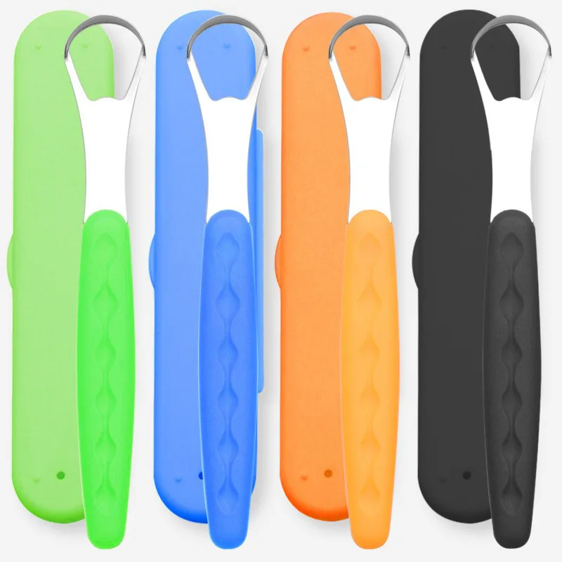 

Скребок для языка из нержавеющей стали с портативным дорожным устройством, средство для очистки языка в форме подковы, щетка для языка для взрослых, свежее дыхание