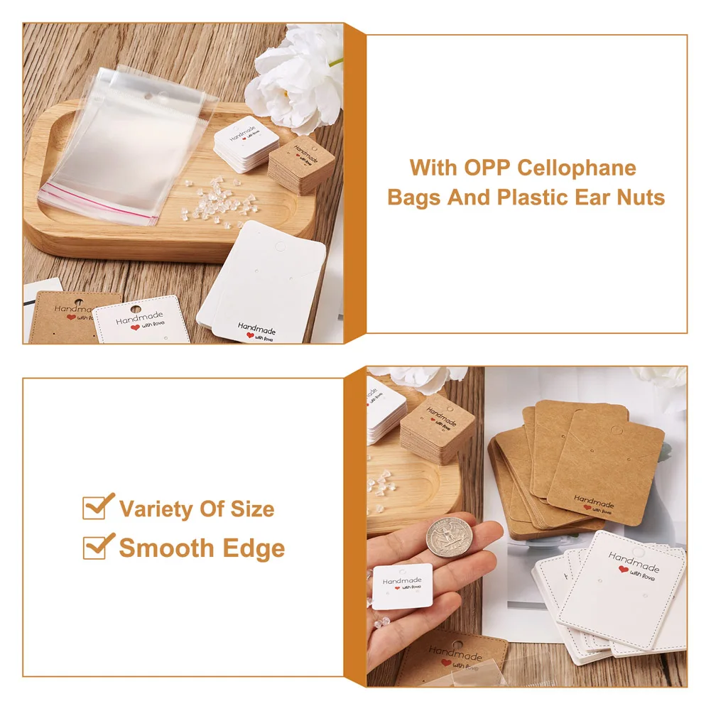 150Pcs Earring Cards Necklace Display Cards with Self-Seal Bags and Plastic Ear Nuts Packaging Paperboard DIY Making Supplies