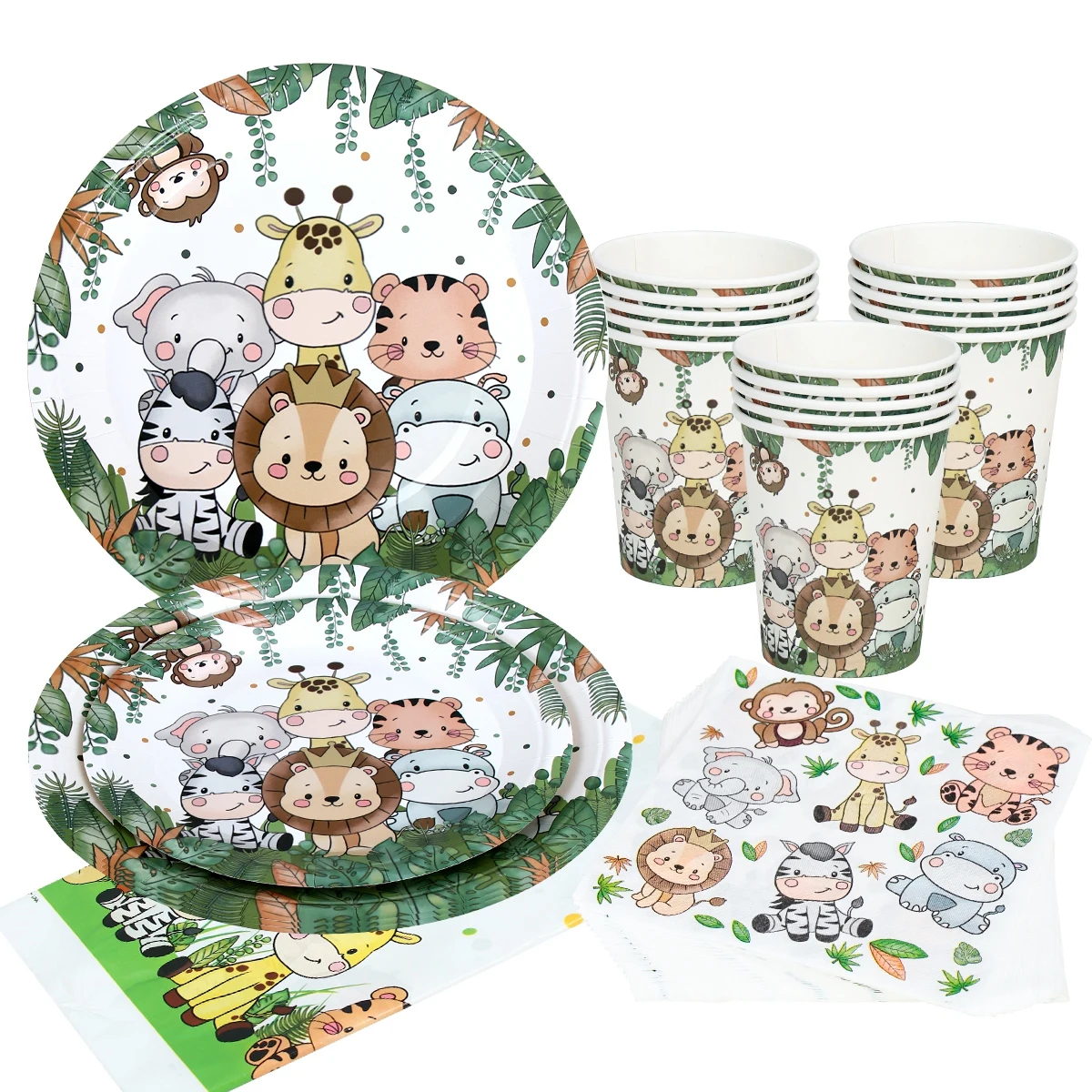 

Jungle Animals Theme Disposable Tableware Safari Birthday Party Decor Kids Baby Shower Wild One 1st Birthday Tableware Suppiles