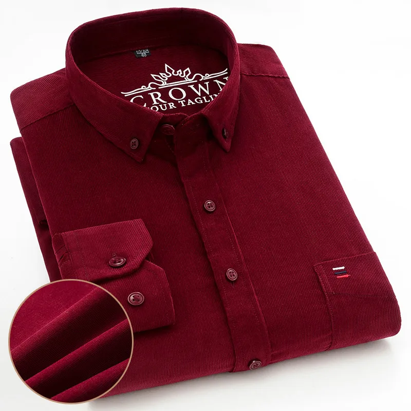 

Mens Corduroy Shirt Dress Retro Casaul Long Sleeve Black Red Navy 100% Cotton Regular Fit Soft Leisure Overshirt Autumn Comfort