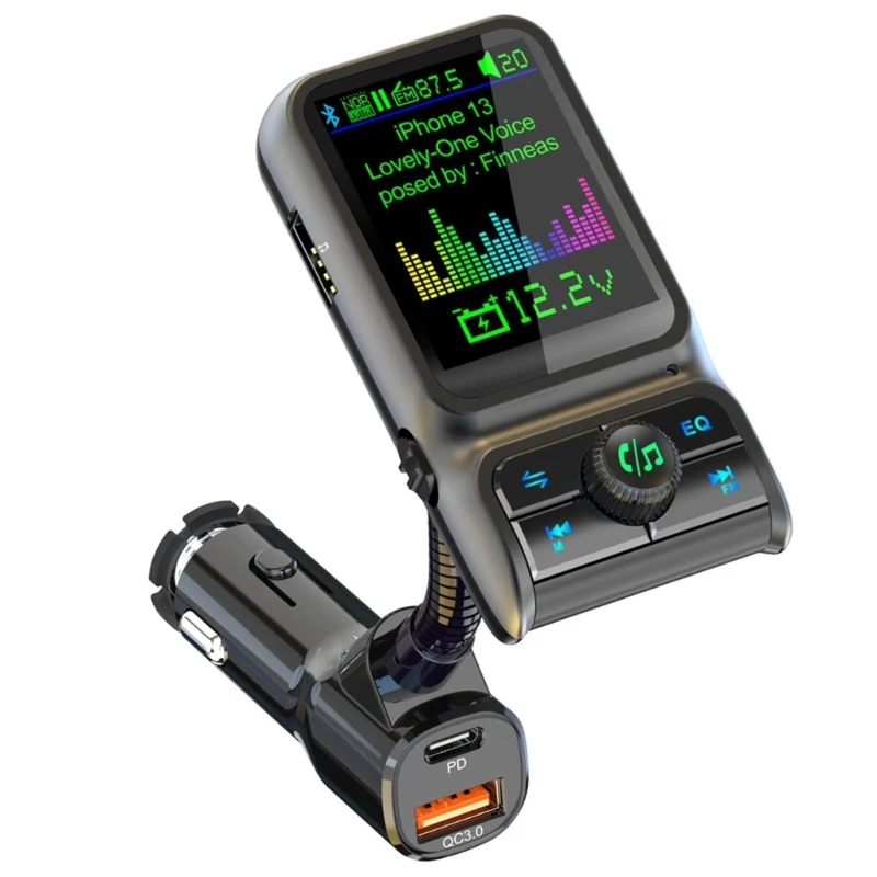 

Car MP3 Music Player Bluetooth-compatible 5.0 FM Transmitter QC/PD3.0 20W USB C Fast Charger Hands Free Call 1.8" Screen E65C