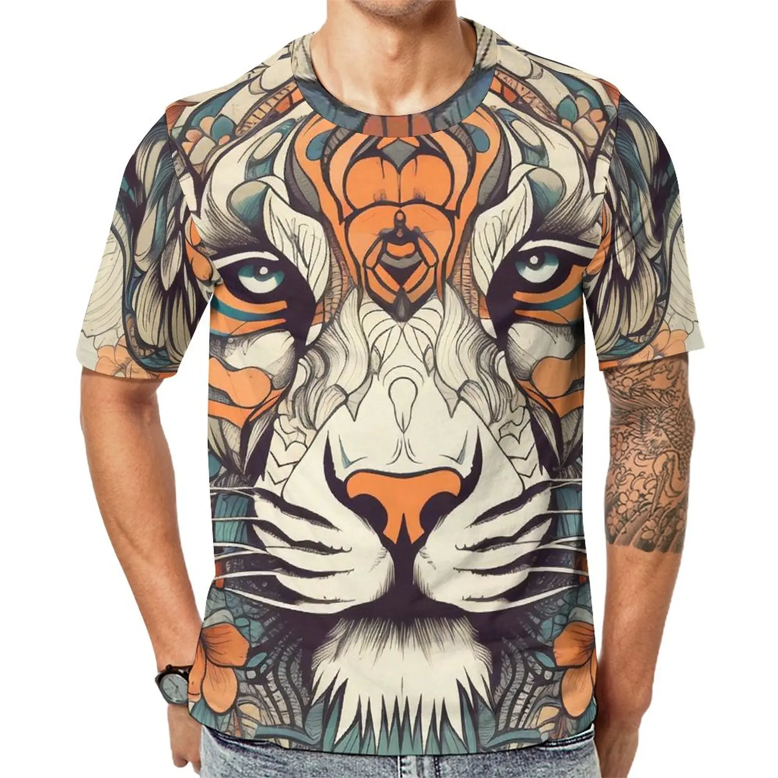 

Футболка с изображением тигра, мандалы, животных, классические футболки с круглым вырезом, Необычная футболка, пляжные мужские футболки на заказ, размера плюс 4XL 5XL
