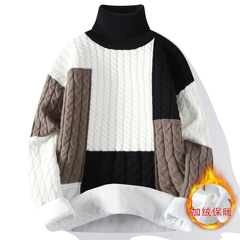 

2023 New high-quality sweaters for men winter, thickened warm mink fleece bottoms, handsome students' half high collar knitwear