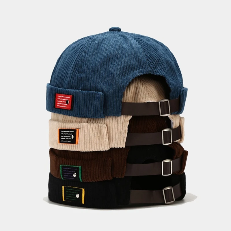 

Harajuku Velvet Fisherman Beanie Hat Hip Hop Roll-up Edge Adjustable Brimless Docker Landlord Skull Cap for Men Women