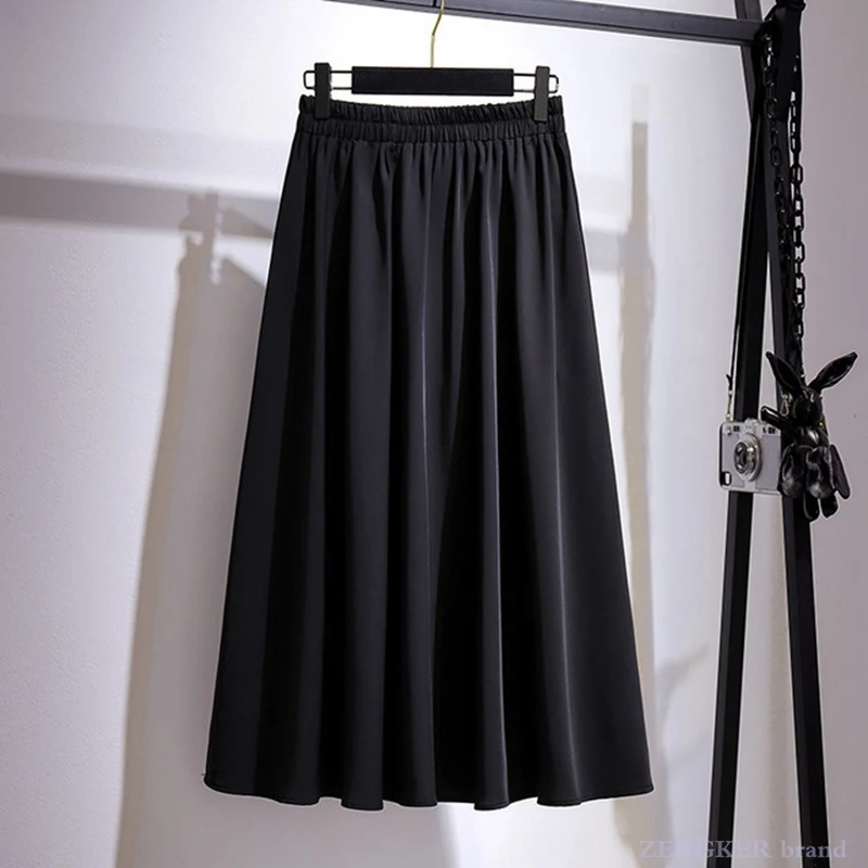 big size skirts mid-length thin a-line skirt all-match solid pleated skirt summer new plus size women's clothing 4XL 5XL 6XL