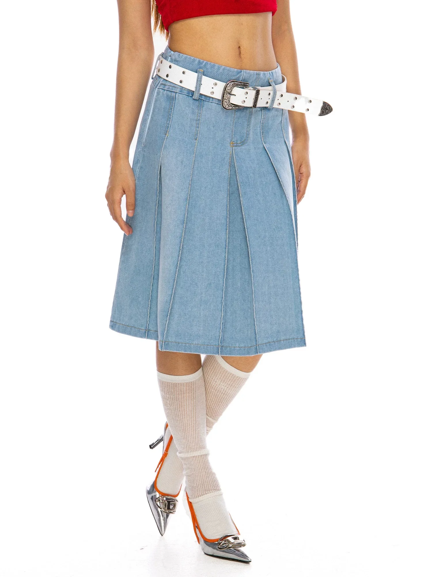 Женские винтажные плиссированные юбки y2k модель 2024 года джинсовая одежда в