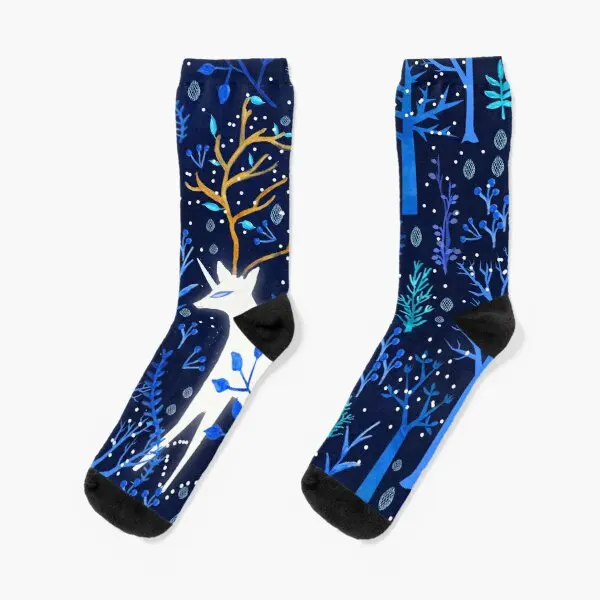 

Deericorn In Blue Crew Socks Cartoon Mens Sports Ladies Winter Pattern Black Cute Women Autumn Comfortable Best Breathable