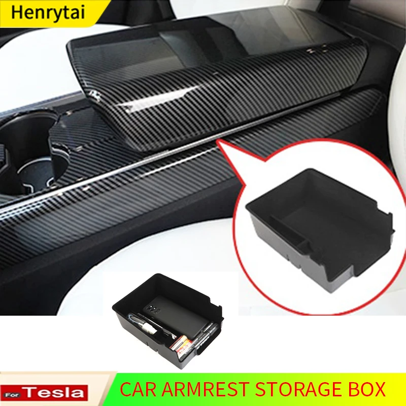 

For Tesla Model 3 Y Car Central Armrest Storage Box Organizer Center Console Case Center Console Flocking Organizer Containers