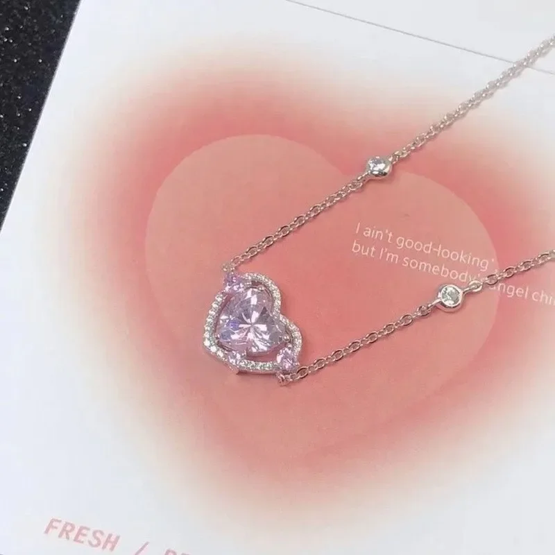 Новое роскошное нишевое женское ожерелье милое прохладное розовое сердце из