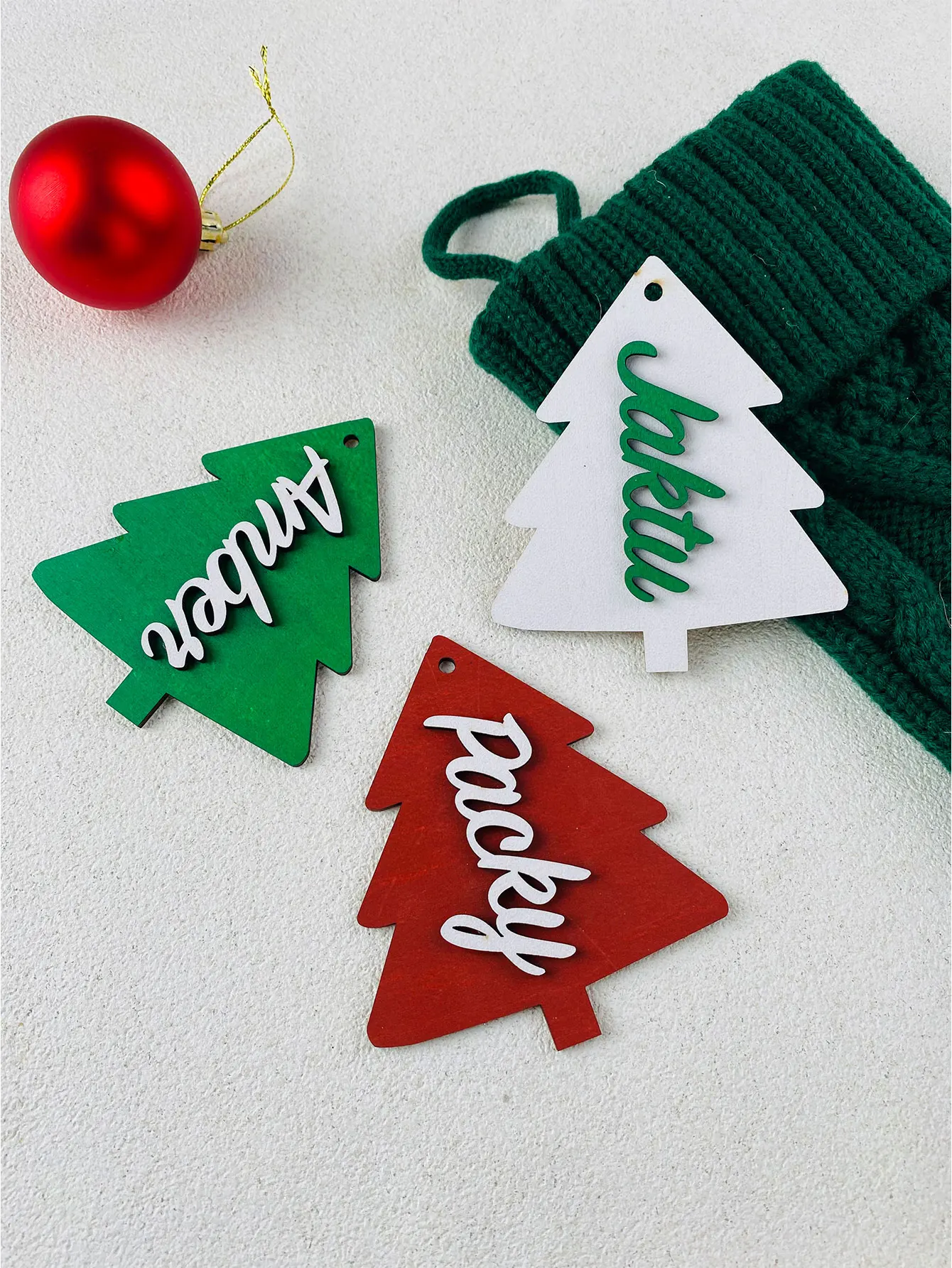 Персонализированные рождественские именные бирки деревянные для чулок