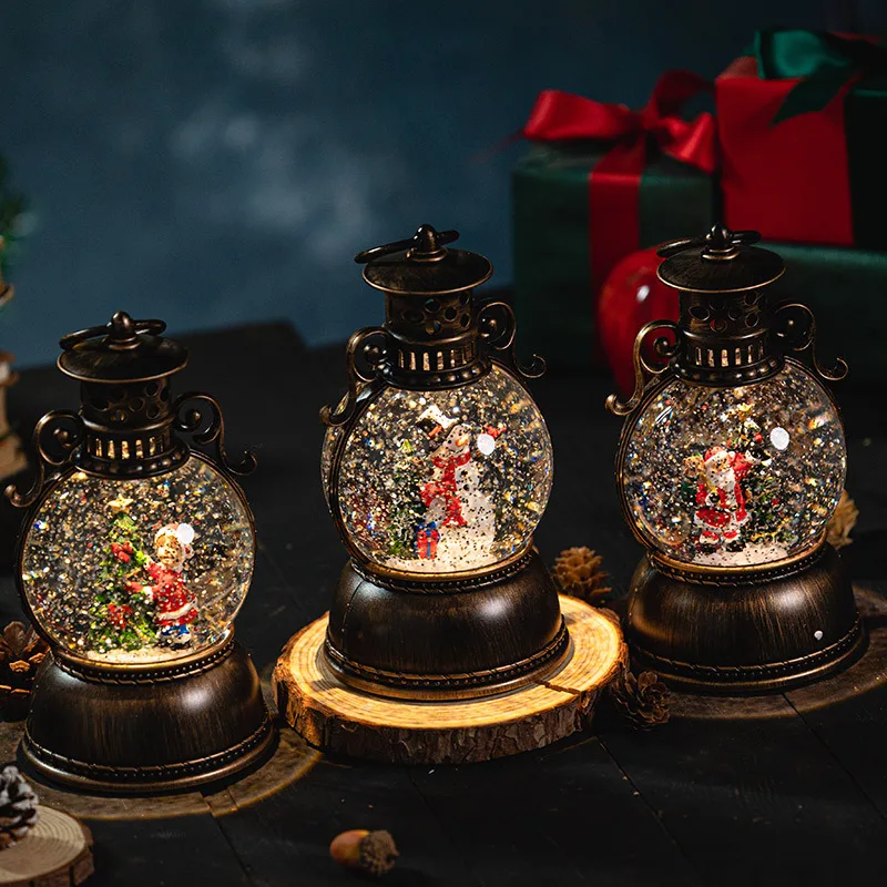 

New Year's Christmas music box lighting children hand-held gifts music box floating snow crystal ball retro scene decorations 24
