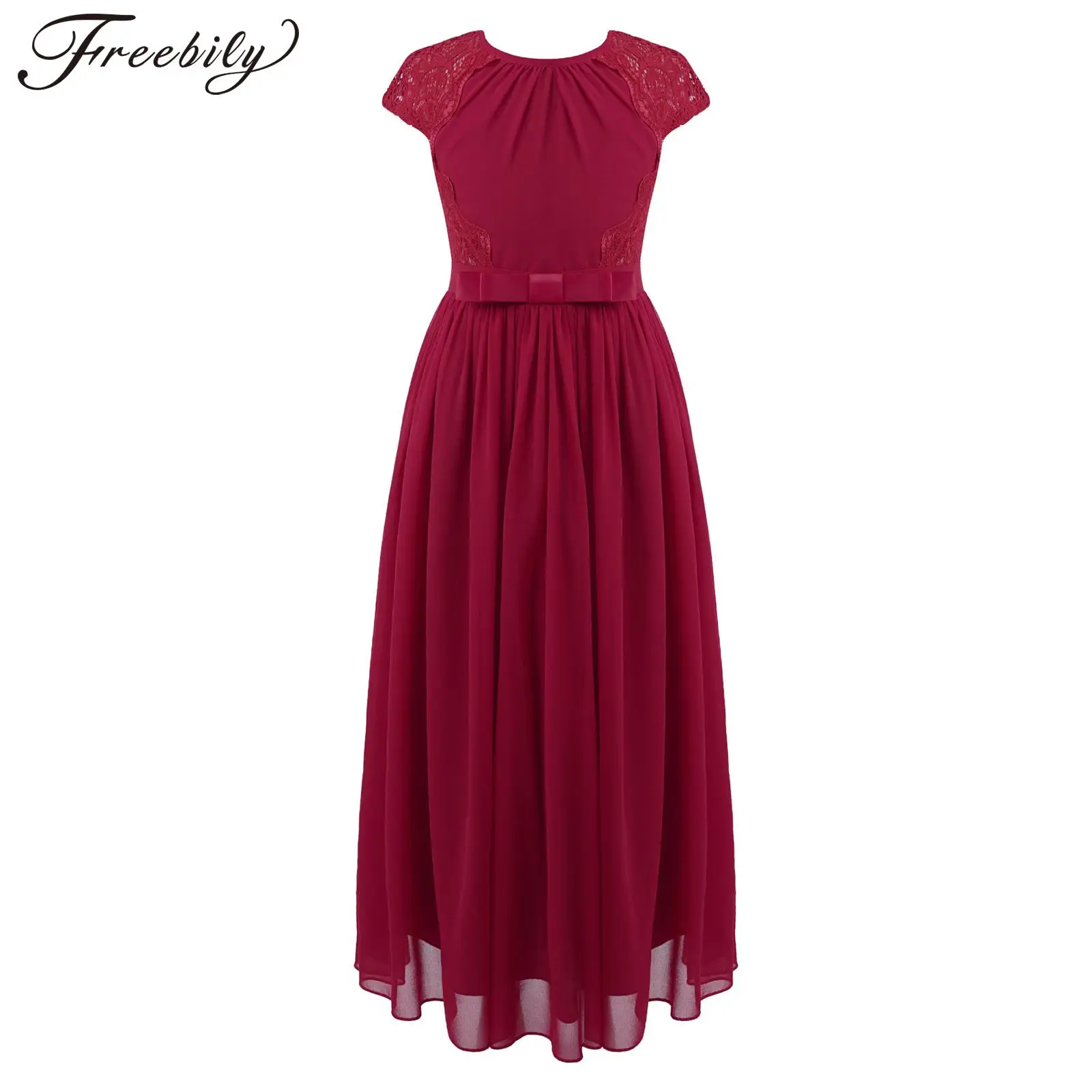 

Детское шифоновое платье, Длинное Элегантное Платье макси с круглым вырезом, коротким рукавом и открытой спиной, изящное платье подружки не...