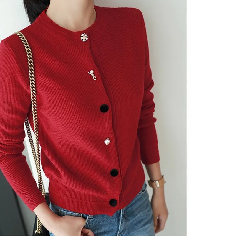 

Female Long Sleeve Wool Knitted Solid Soft Fashion 2023 New Spring Autumn Winter Cashmere Women OL Basic Cardigan O-Neck Sweater