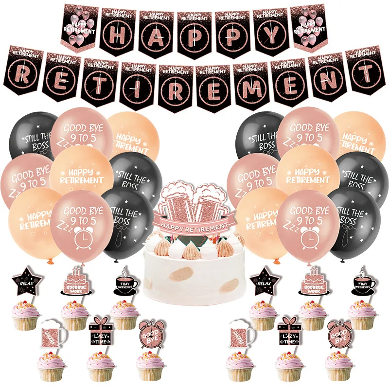 

Happy Retirement Letter Balloon Set Golden Set Retirement Party Party Decoration Arrangement Balloon Set