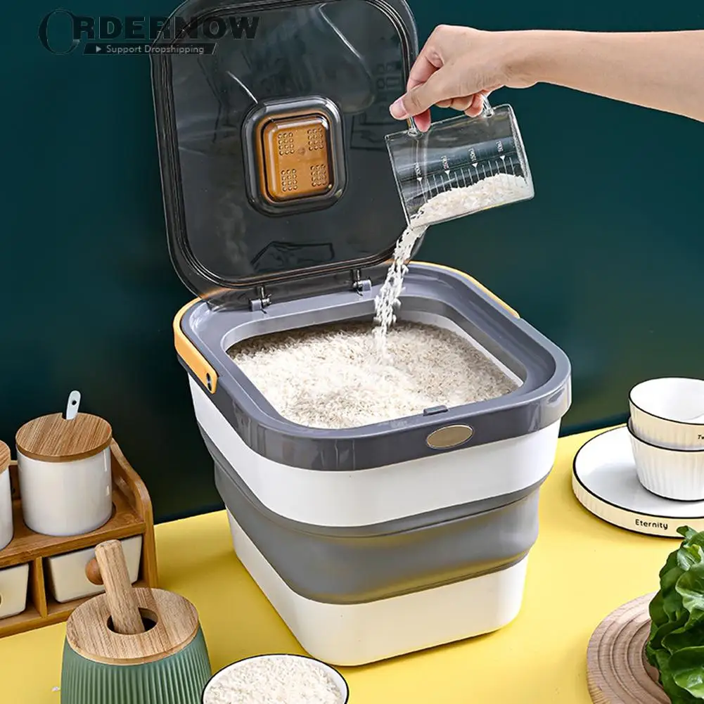 

10kg Dog Cat Food Storage Container Dog Accessories Foldable Pet Food Bucket Rice Dry Food Bucket Tank Sealing Store Box