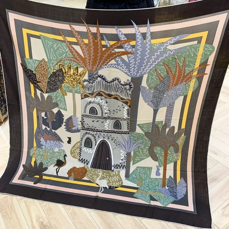 

Luxury Brand Woman Scarf 70% Cashmere 30% Silk Coconut Tree Cashmere Scarves 135*135cm Twill Shawl Scarf Winter Warm Edge Scarf