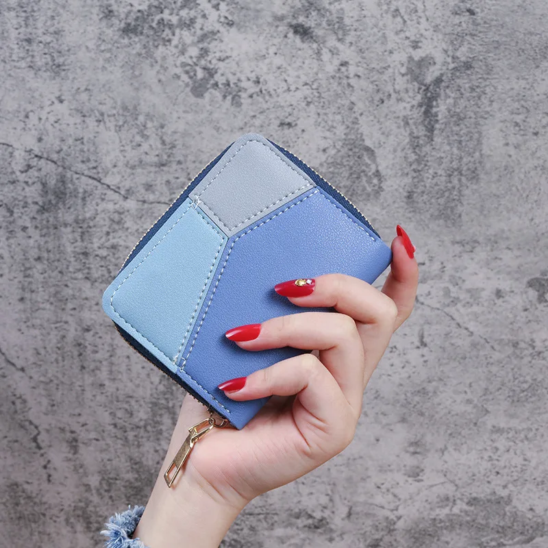 Women's Wallet Small PU Leather Purse Cards Holders Short Color Blocking Coin Ladies Soft Surface Money Bag