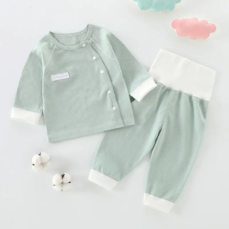 

Infant top and bottom set newborn baby things high waist belly suit cotton pajamas spring loungewear cotton baby clothes winter