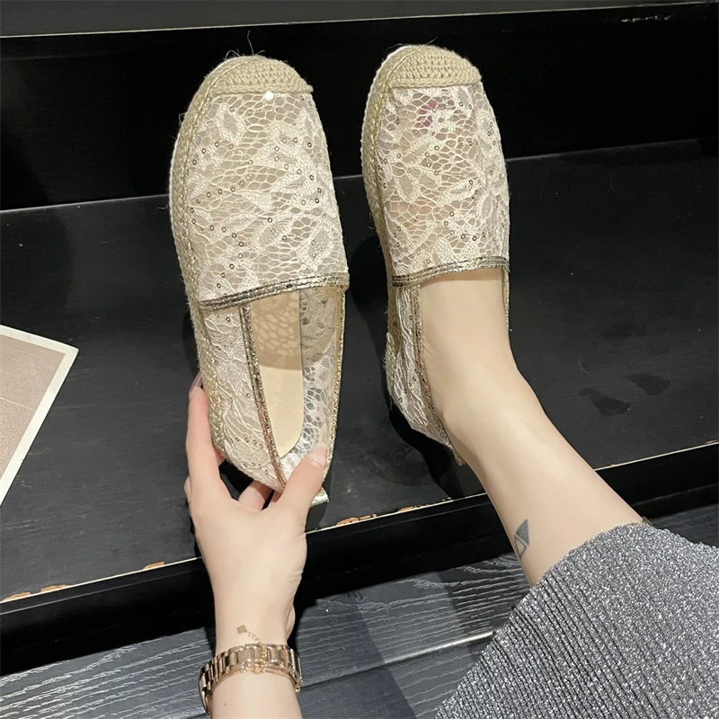 New Womens Flat Slip on Canvas Summer Strap  Straw  2023 Ladies Casual Comfort Ripped Slip on Lazy Shoes Female
