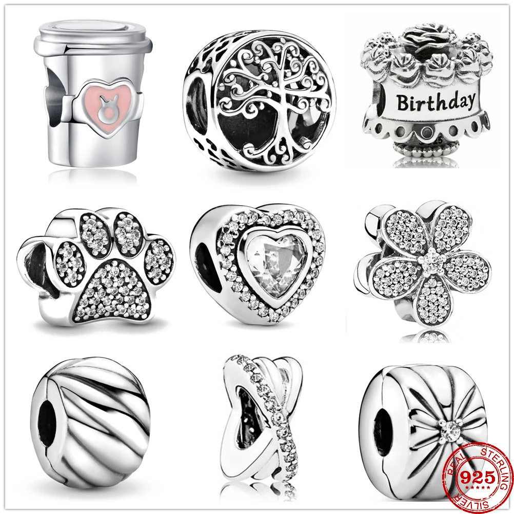 

2021 New white heart Daisy Life Tree Dog paw coffee cup Beads fit Original Pandora Charms Silver 925 Bracelet DIY Women Jewelry