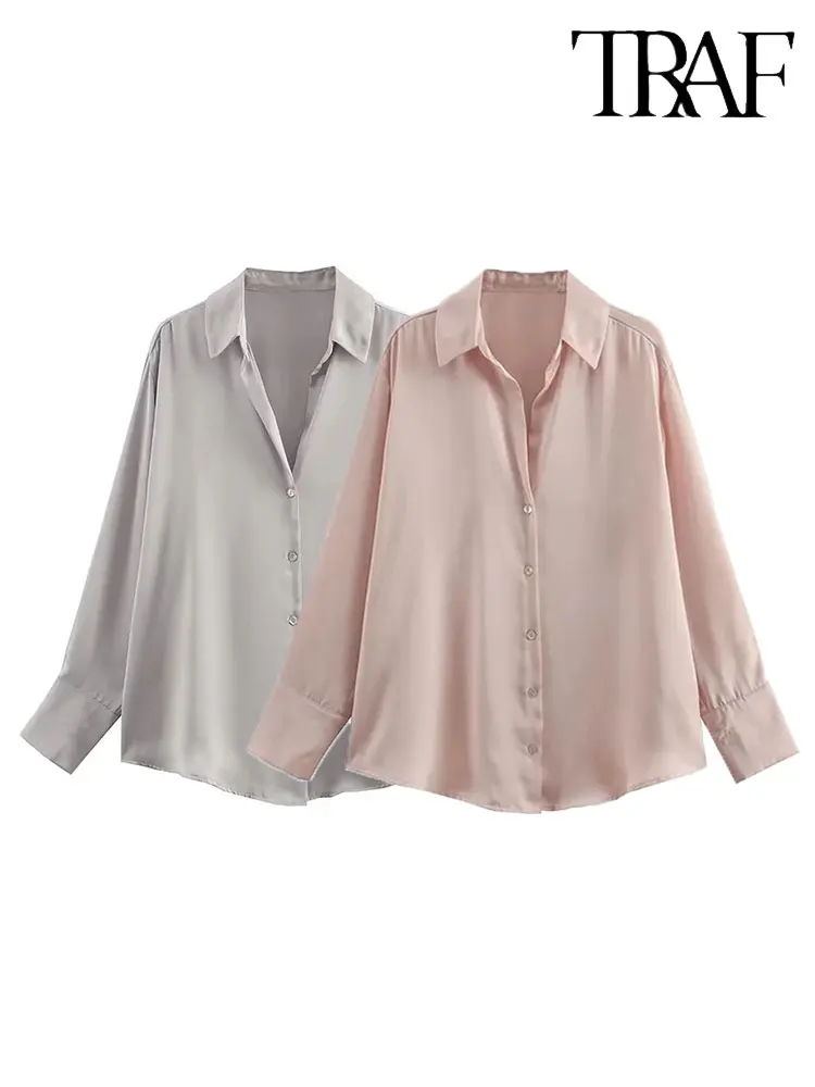 

Женская атласная рубашка с длинным рукавом, однотонная, с длинным рукавом