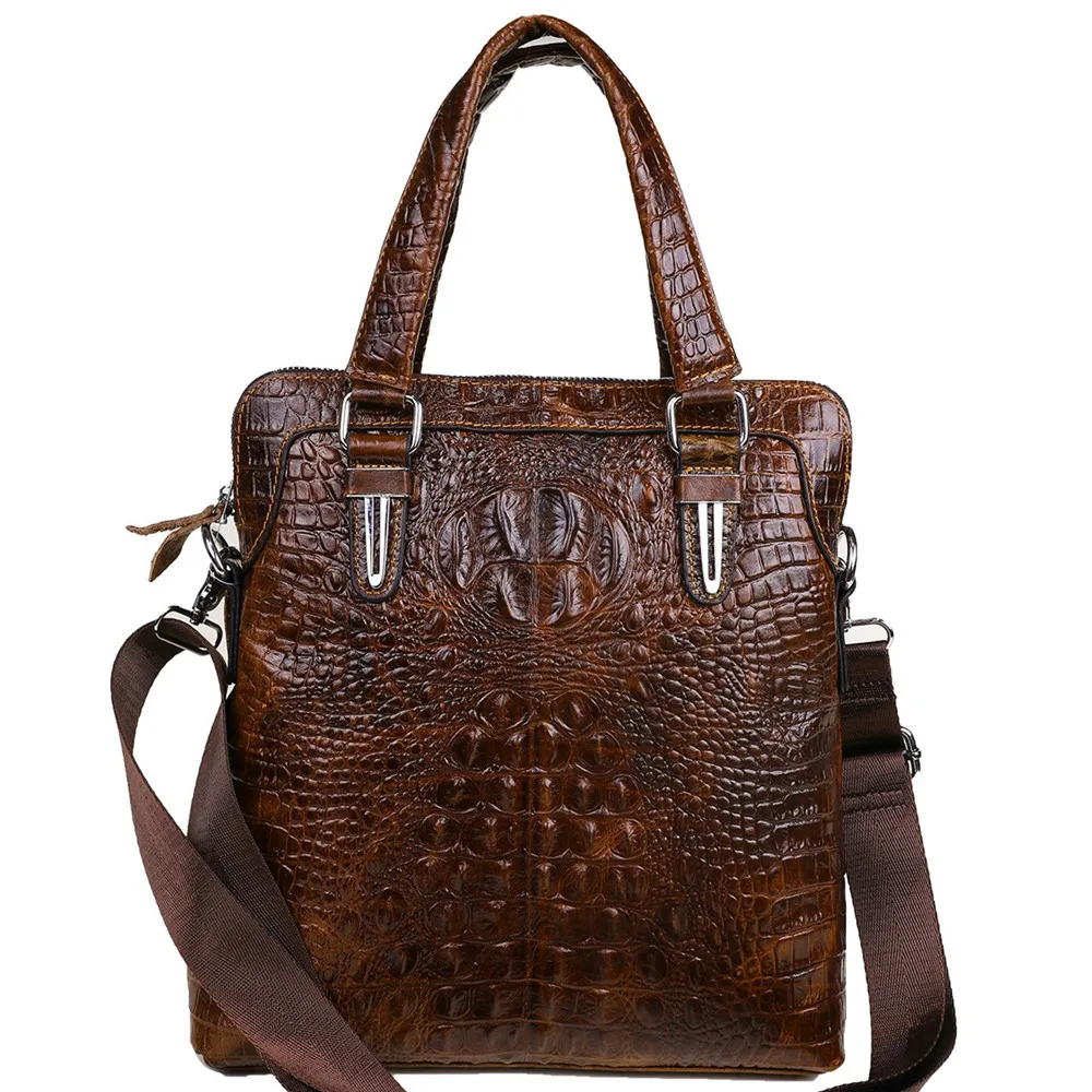 Crocodile Pattern Real Leather Document Handbag Men Business Bag Genuine Cowhide Shoulder Messenger Briefcase ipad Computer Pack
