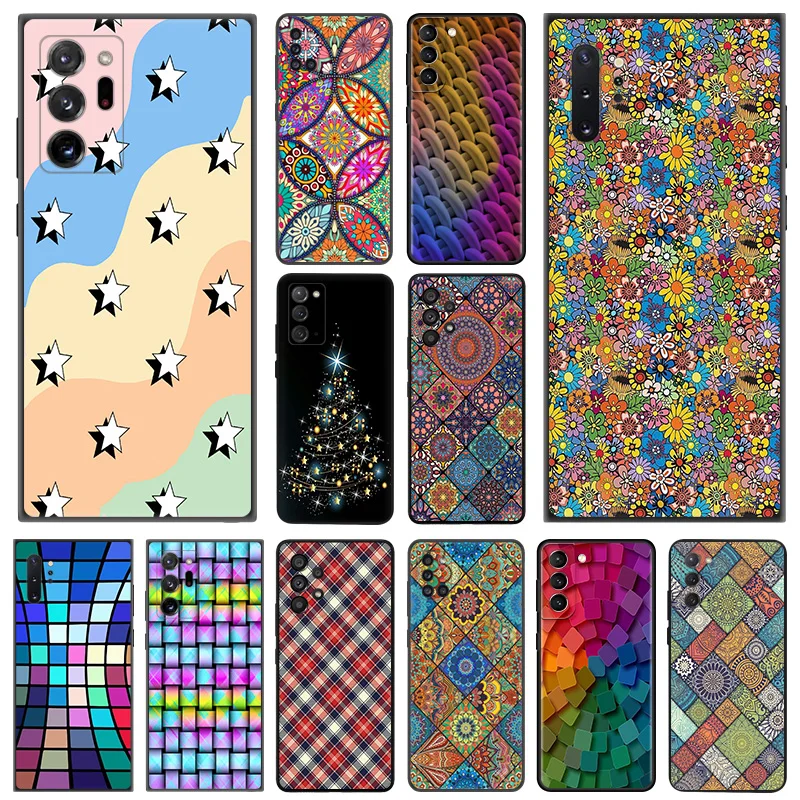 Phone Case for Samsung A35 5G A55 A02 A03 A04 A05 S8 S9 Note 10 Plus 9 8 a05s Retro Lattice Mandala Soft Black Silicone Cover