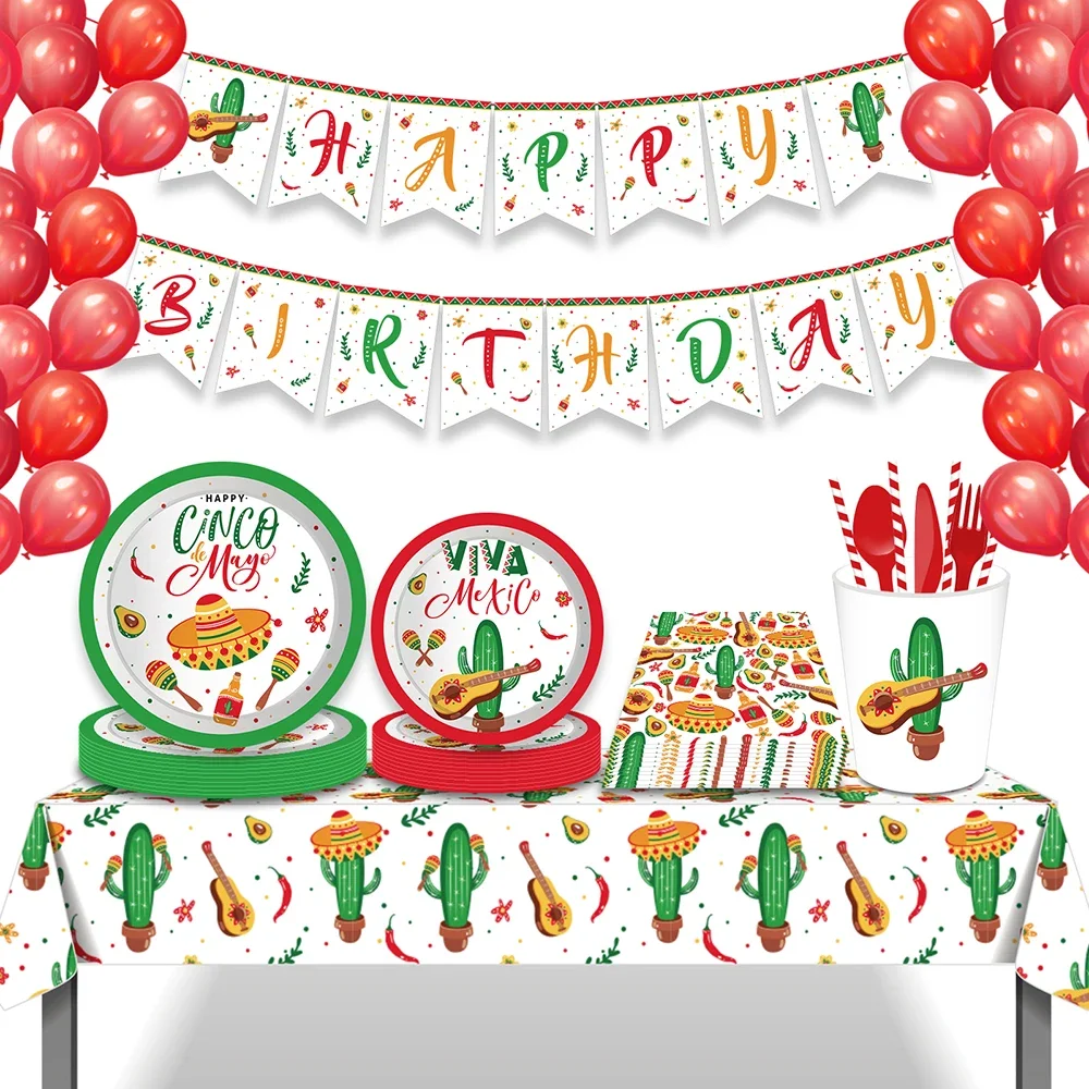 

Cinco De Mayo Mexican Cactus Alpaca Party Paper Disposable Tableware SetsTablecovers Birthday Baby Shower Party Decorations