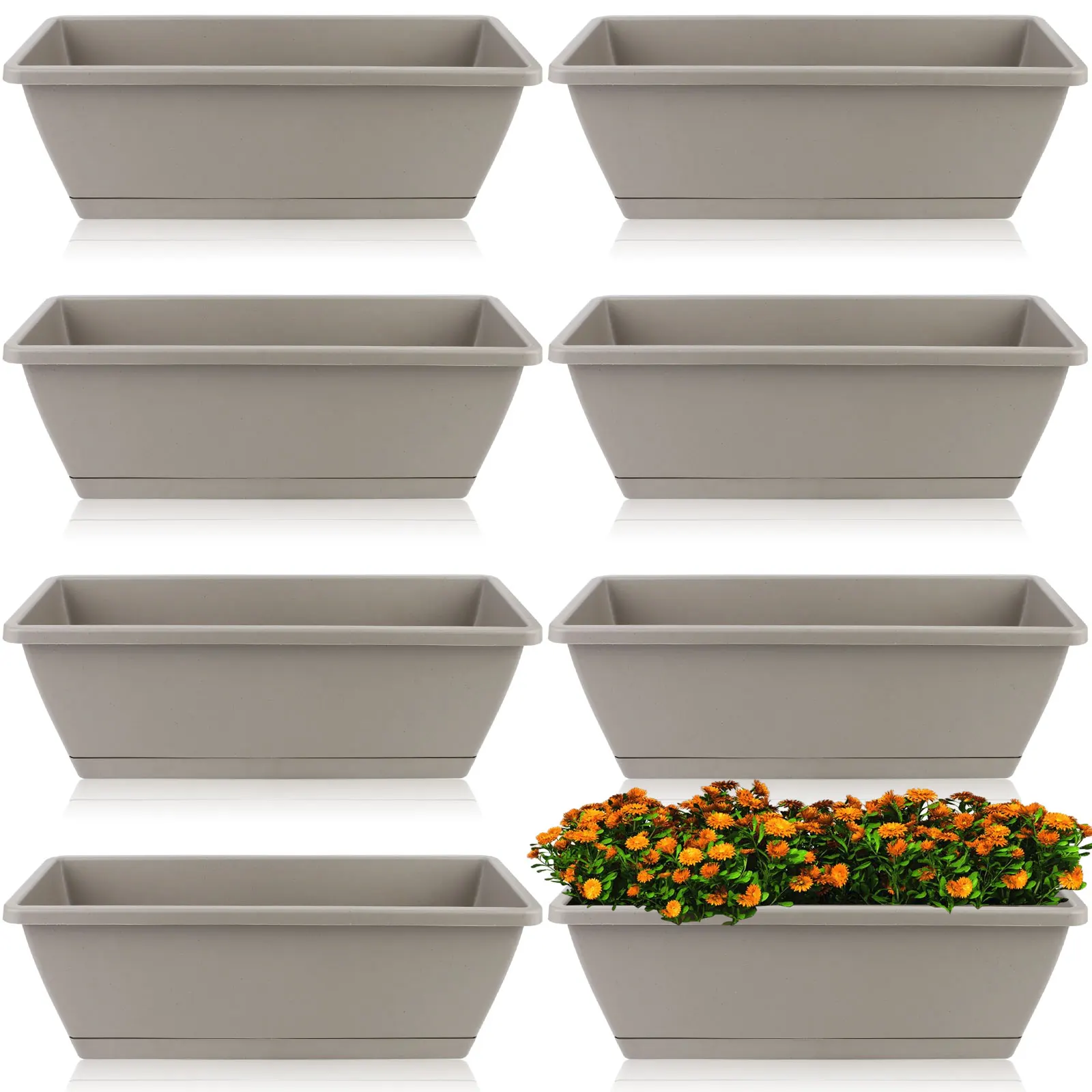 8 Pack Flower Window Box Planter 17x7.5 Inch Large Plastic Window Vegetable Planter with Trays Rectangular Window Planter Succul