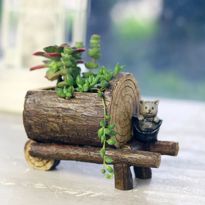 

Fairy Pastoral Tale Vintage Imitation Wooden Flower Pot Stakes Succulent Seedsplants Resin plant pots plant pots decorative