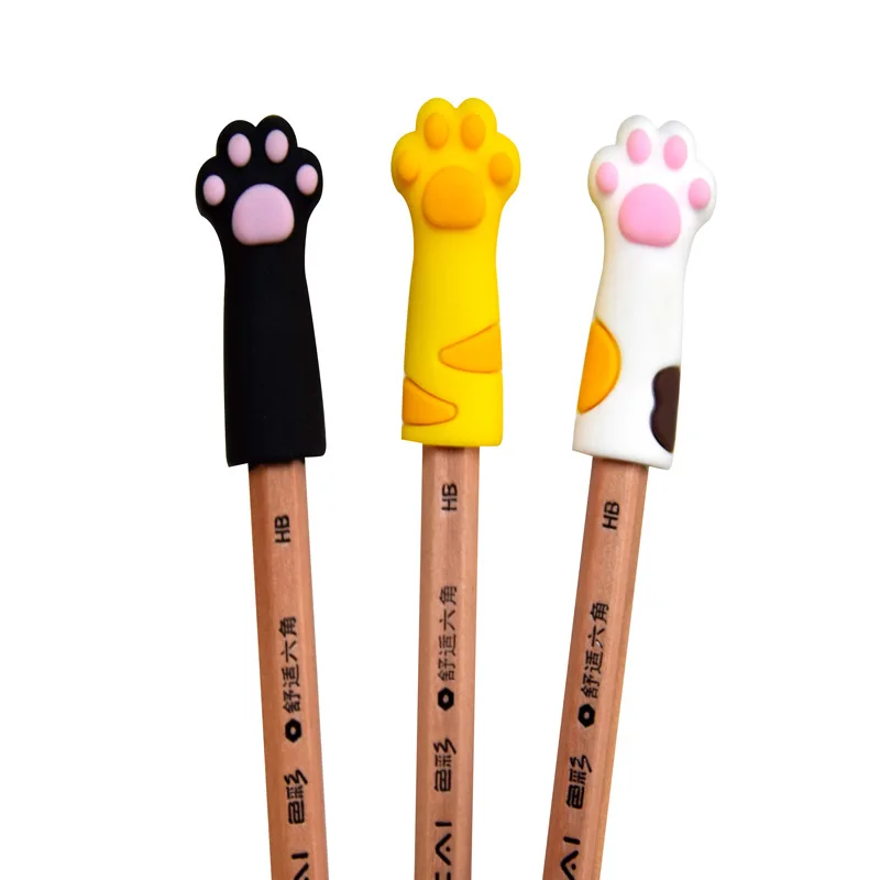 

1/3pcs Pen Cover Silicone Cap Neutral Pencil Cover Unusual School Supplies Soft Rubber Cute School Korea Cartoon Pvc A Cat'S Paw