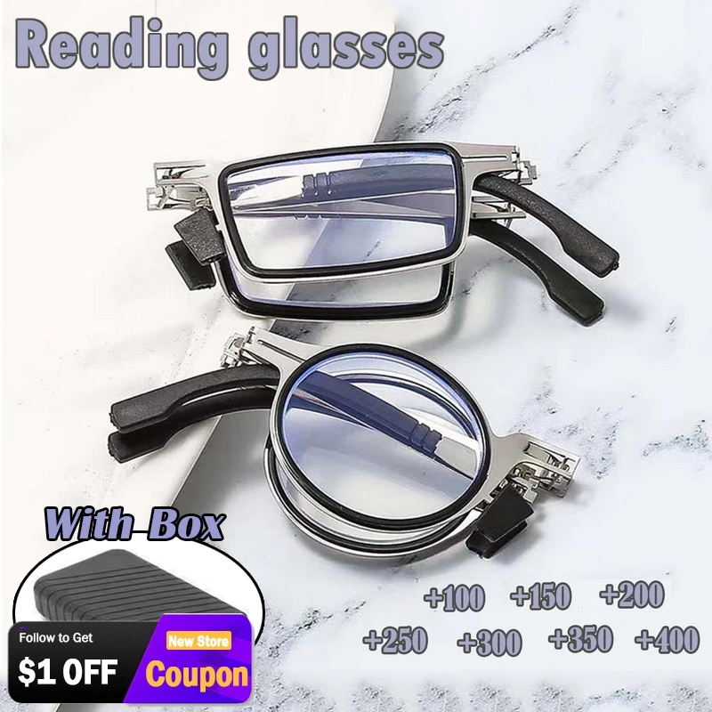

Portable Folding Reading Glasses For Men Metal Round Square Anti Blue Light Eyeglasses Men Presbyopia Gafas With Diopters Plus