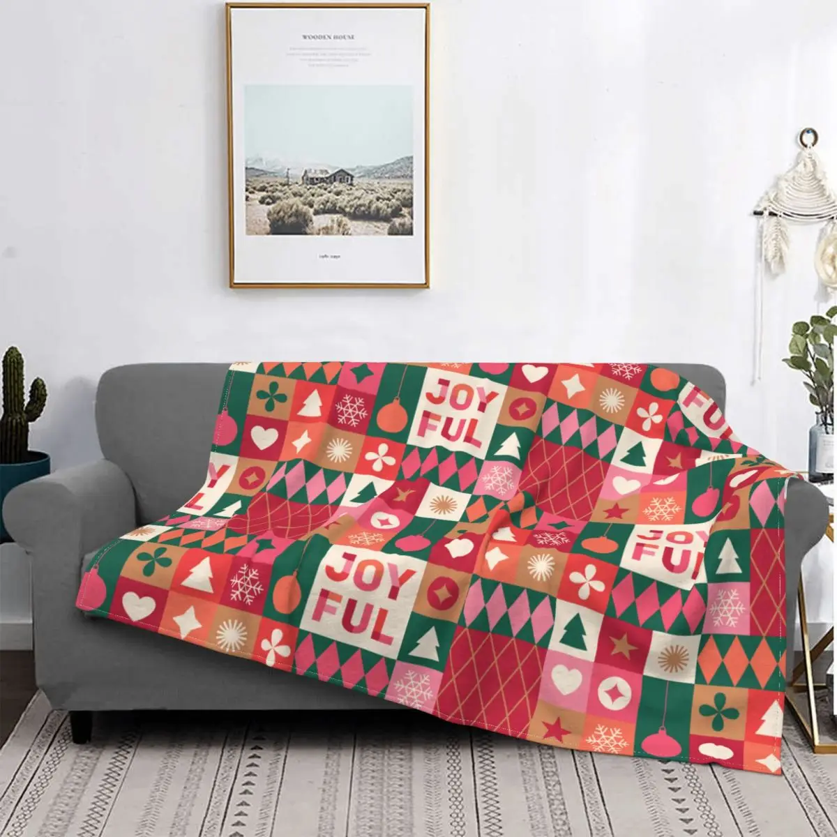 

Merry Christmas Blanket Fleece Print New Year Geometry Breathable Lightweight Thin Throw Blanket for Bed Office Bedspread